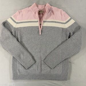 St John’s Bay  Women’s Striped Ribbed Pullover Sweater Mock Neck 1/4 Zip Size L